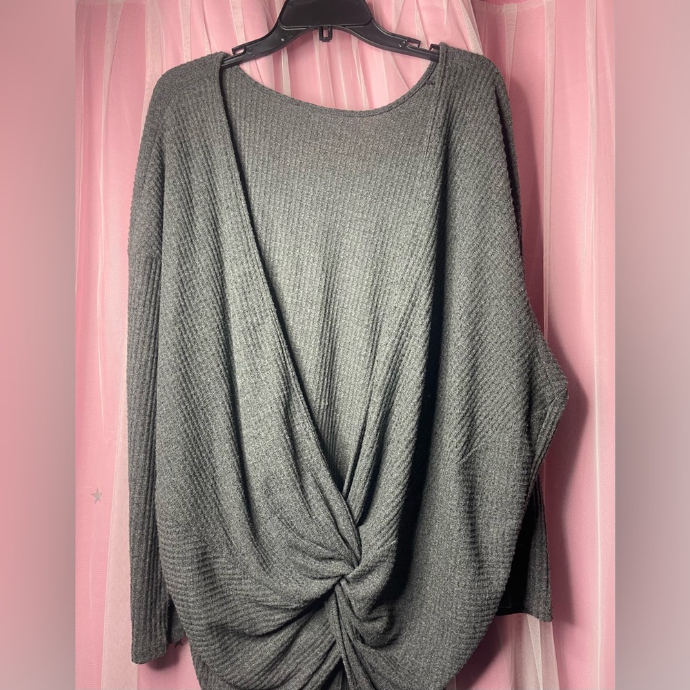 Gray Knotted waffle knit cardigan Sweater